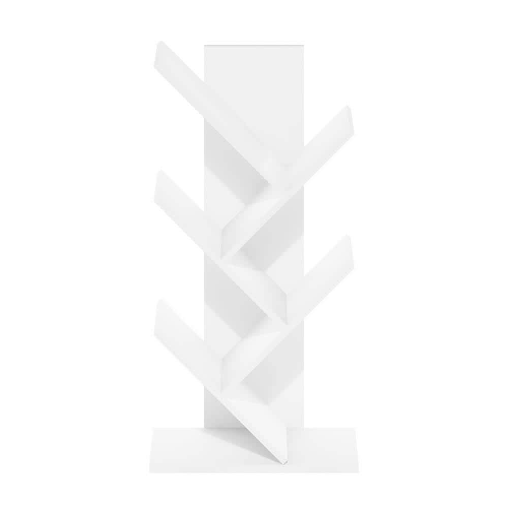 White Composite Wood 5-Tier Tree Bookshelf