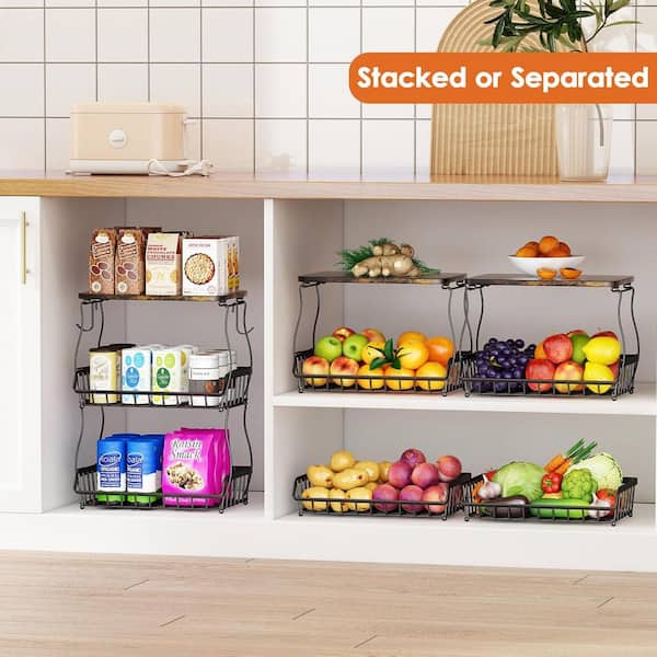 RELOVE Portafrutta A 3 Piani: Cestino Metallico Multifunzione Per Frutta, Pane E Snack, Nero 30x44x94,5 Cm - 4