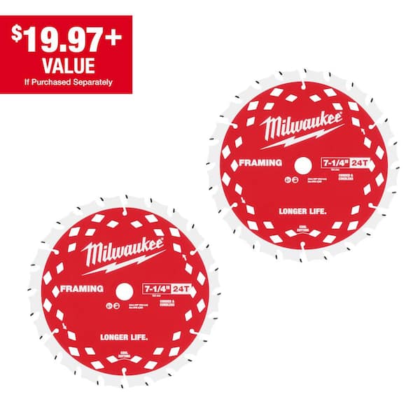 Milwaukee 7-1/4 in. x 24-Tooth Framing Circular Saw Blade (2-Pack)