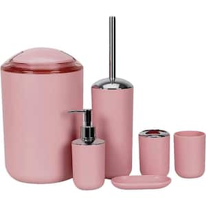 6-Pieces Bathroom Accessories Set, Housewarming Gift Set, Transparent Lid-pink