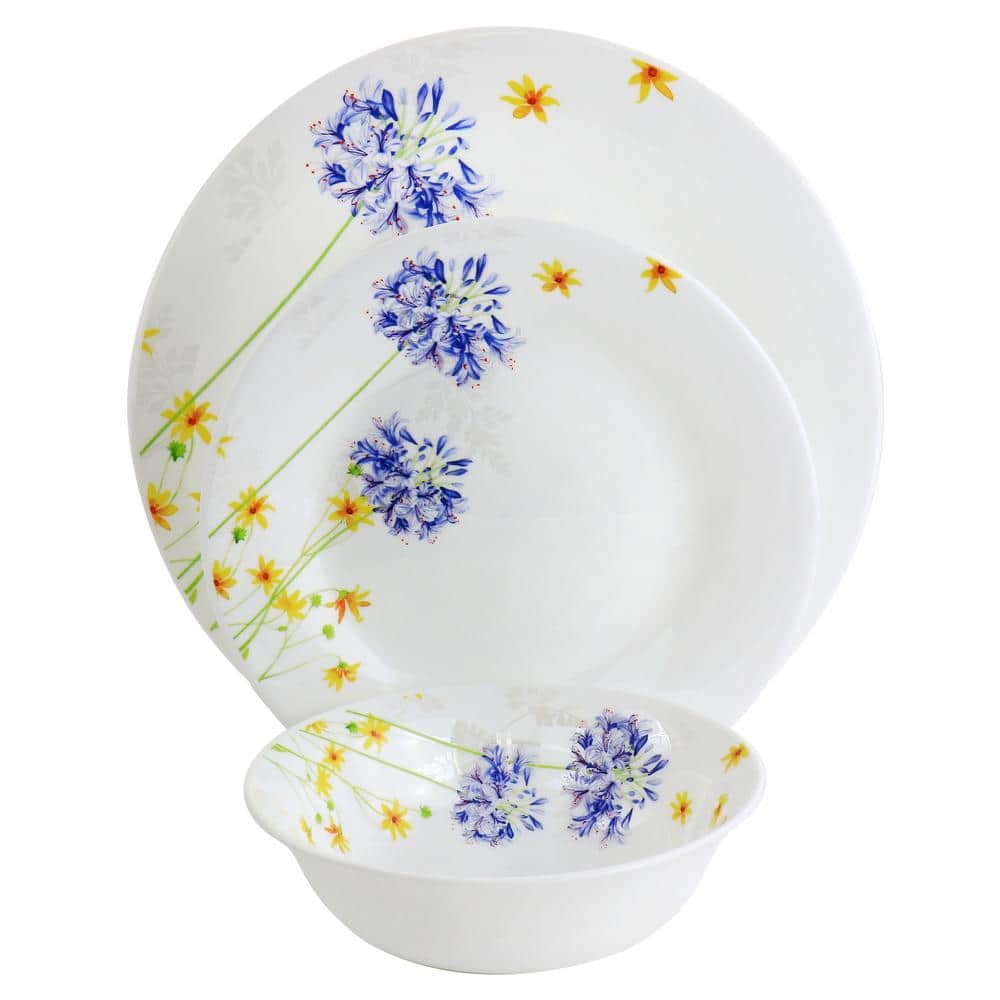 Violet and Yellow Floral Ceramic Dinnerware Set for 4