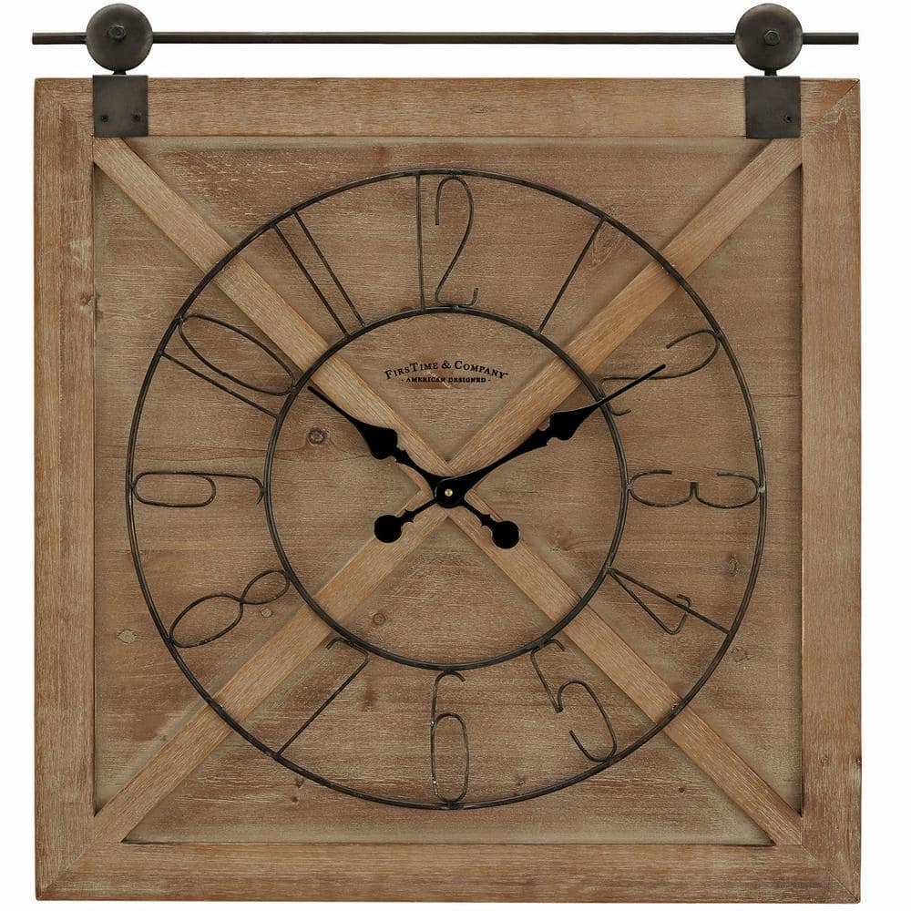 FirsTime & Co. 29 in. x 27 in. Brown Farmstead Barn Door Wall Clock