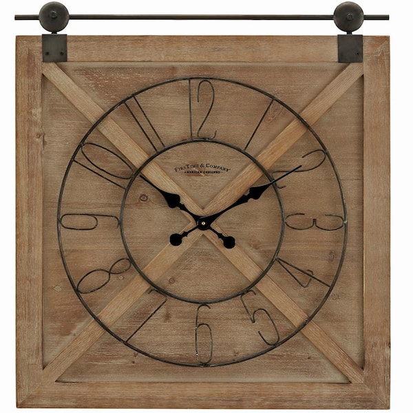 29 in. x 27 in. Brown Farmstead Barn Door Wall Clock