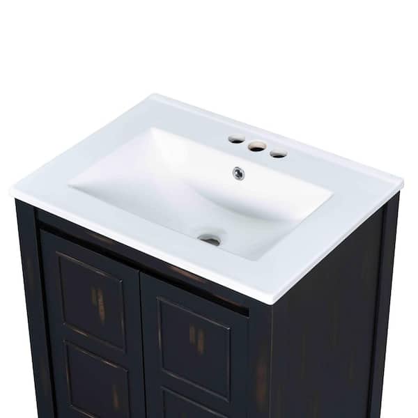 24 in. W Single Sink Freestanding Bath Vanity in Espresso with White Ceramic Top, 2 Soft Close Doors