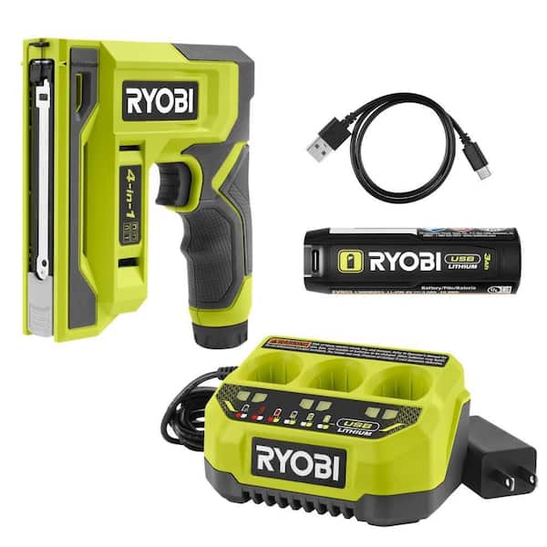 USB Lithium Cordless Craft 4-in-1 Stapler/Nailer Kit with 3.0 Ah Battery, Charging Cable & USB Lithium 3-Port Charger