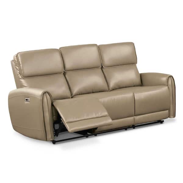 Oremus 80.5 in. Flared Arms Faux Leather Reclining Sofa in Beige