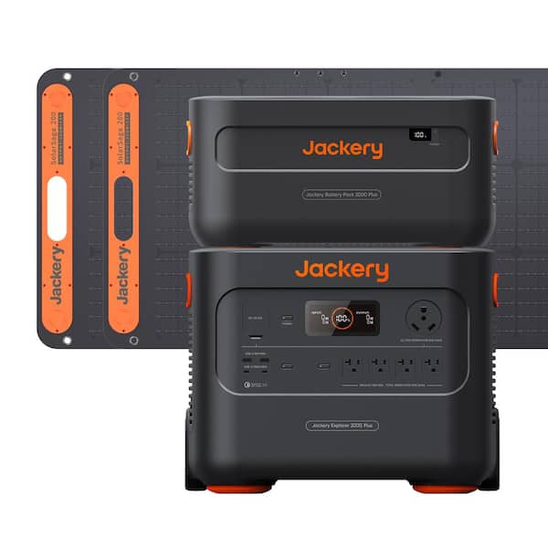 Jackery 3000W Output/6000W Portable Power Station Explorer 2000 Plus Solar Generator w/Extra Battery Pack and 2-Solar Panels