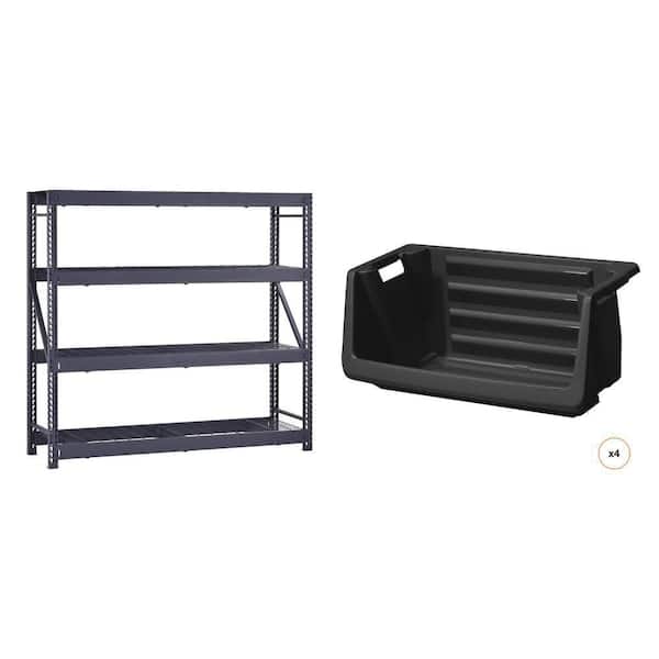 77 in. W 4-Shelf Metal Shelving Unit and 55 Gallon Storage Bin (4-Unit) Combo