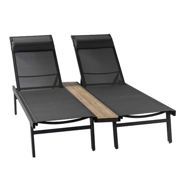 Tunearary Charcoal Gray 2-Pieces Metal Outdoor Chaise Lounge Chair Set for Backyard