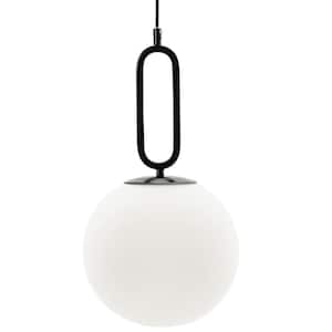 Modern Matte Black Glass Globe Pendant Light with Adjustable Height, Wire with Frosted White Shade