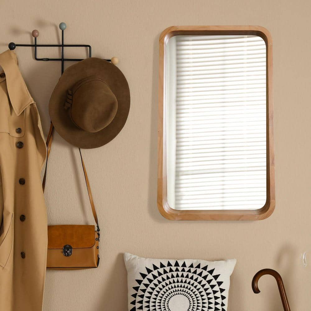 Contemporary Natural Wood Rectangular Wall Mirror 13" x 17.5"