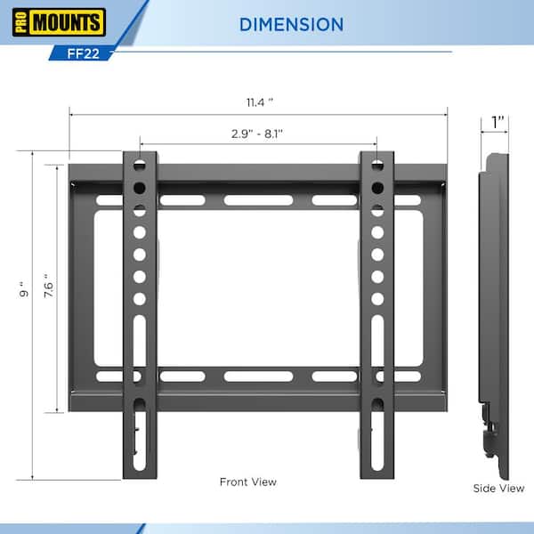 ProMounts - Universal Fixed Small Durable Ultra Slim Flat Tilt TV Wall Mount for 13-47 in. VESA 75x75 to 200x200, Locking brackets