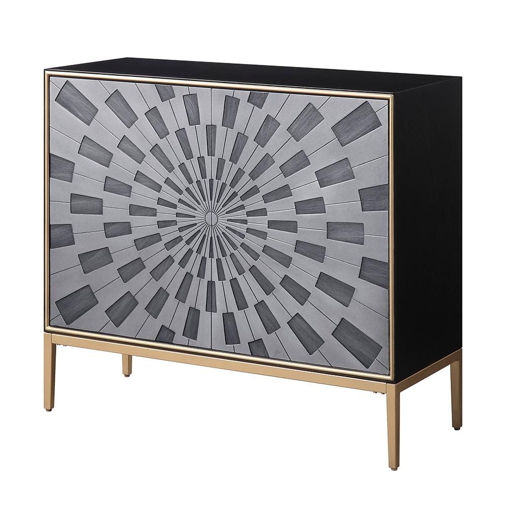 39" Black and Gray Wood Console Table with Brass Legs