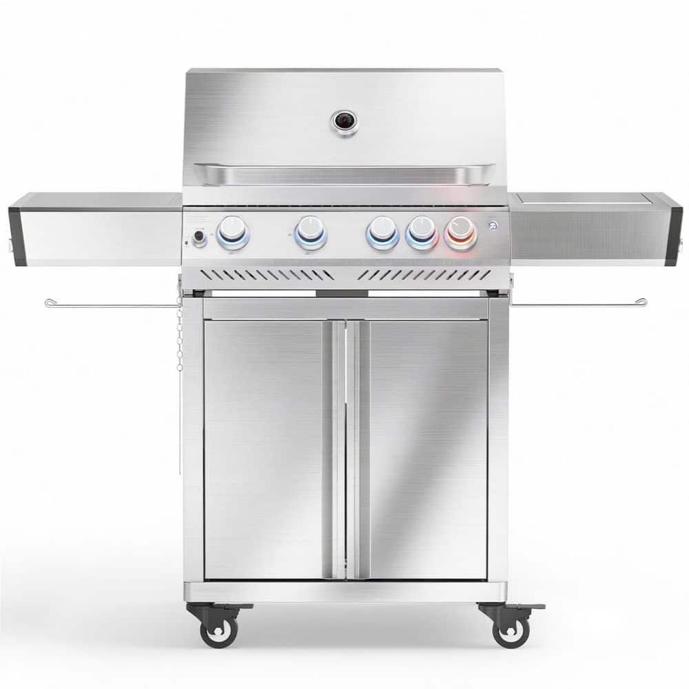 4-Burner Stainless Steel Propane Gas Grill in Silver with Side Burner