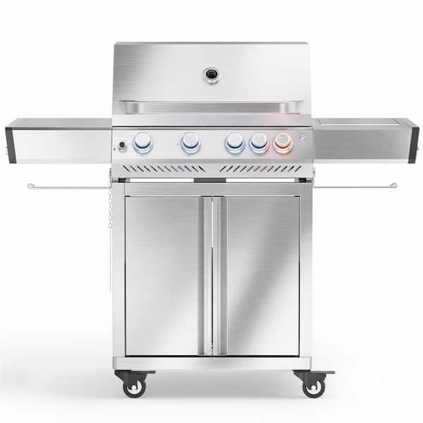 4-Burner Stainless Steel Propane Gas Grill in Silver with Side Burner