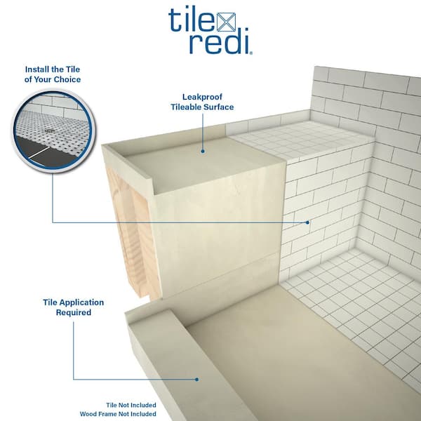 Tile Redi Base N Bench 34 In X 60, Tileable Shower Pan