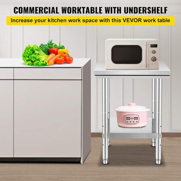 Stainless Steel Prep Table, 24 in. x 24 in. x 31 in., 700 lbs. Load Capacity, Kitchen Prep Table Heavy-Duty Worktable