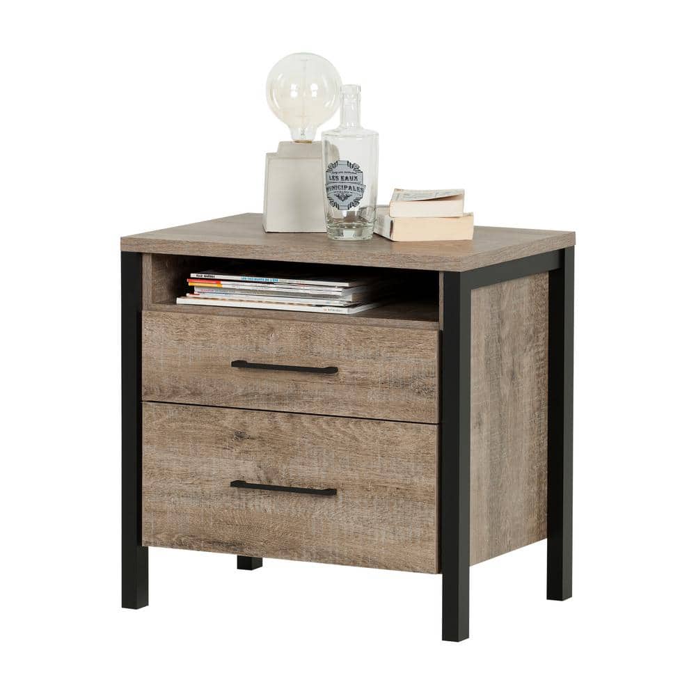 Munich Weathered Oak and Matte Black 2-Drawer Nightstand