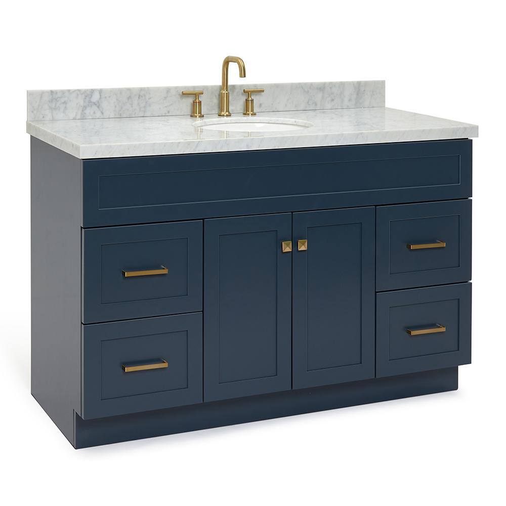 Midnight Blue Freestanding Single Sink Vanity with White Marble Top