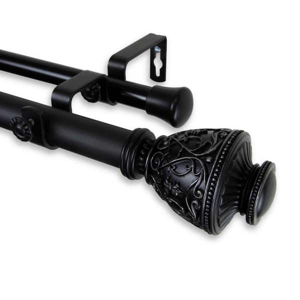 Rod Desyne Veda 160 in. - 240 in. Adjustable 1 in. Dia Double Curtain Rod in Black