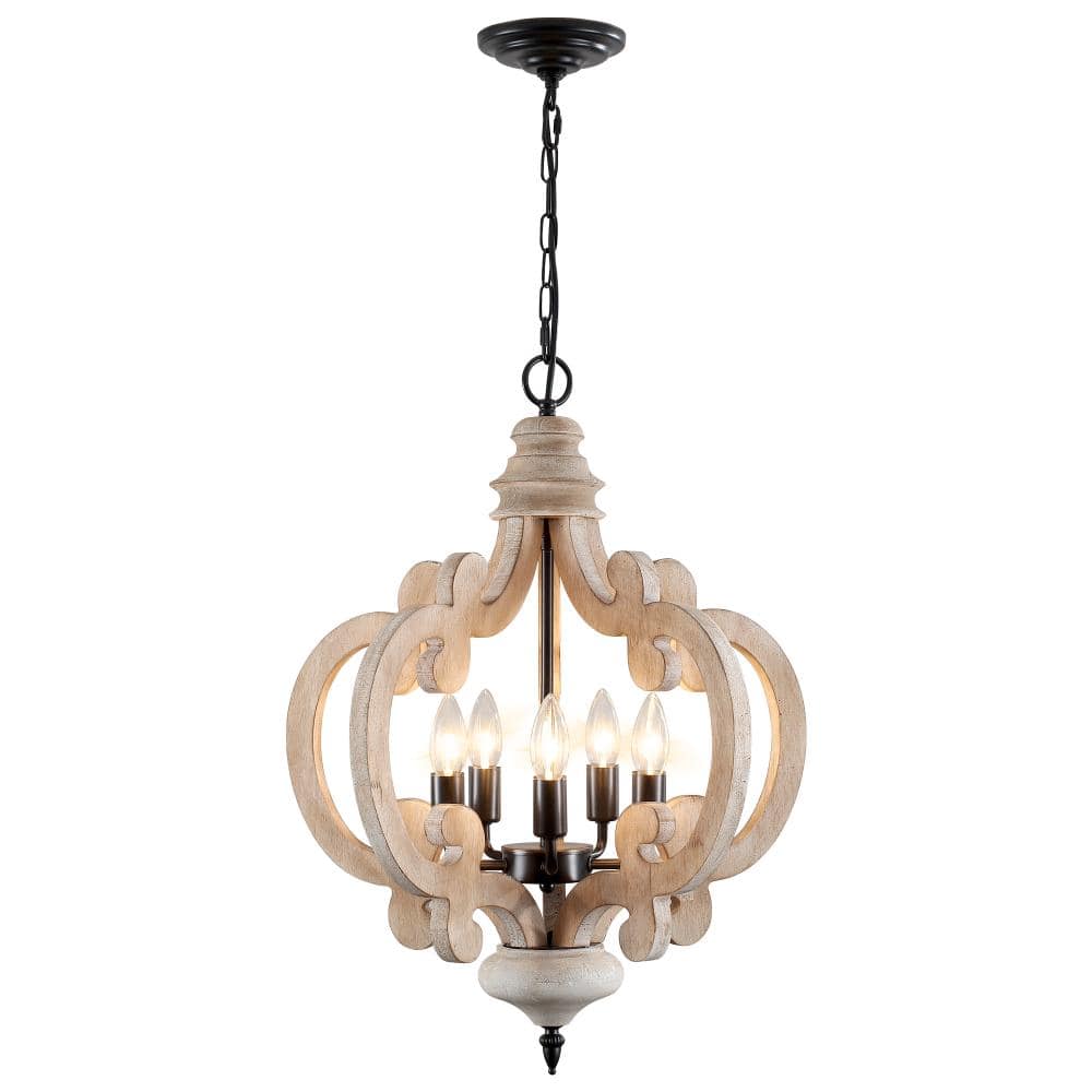 Farmhouse 5-Light Distressed White & Bronze Rustic Wood Chandelier price history on PriceWatchPro