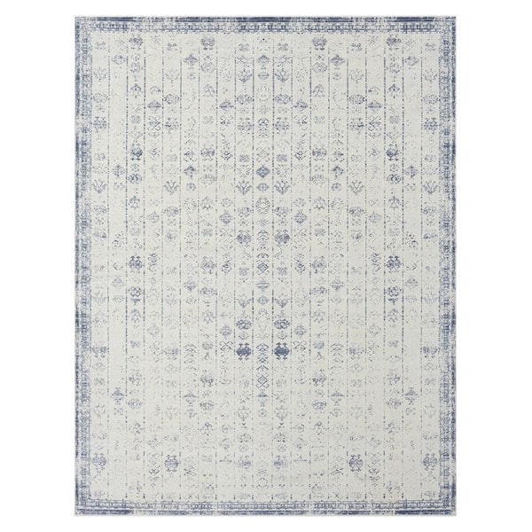 LR Home Melody Blue/Gray 2 ft. x 5 ft. Contemporary Power-Loomed Border Rectangle Area Rug
