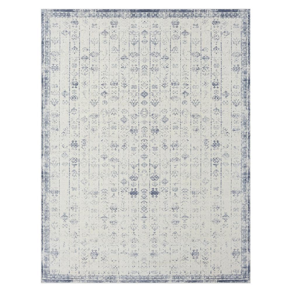 Melody Blue/Gray 7 ft. 10 in. x 9 ft. 10 in. Contemporary Power-Loomed Bord