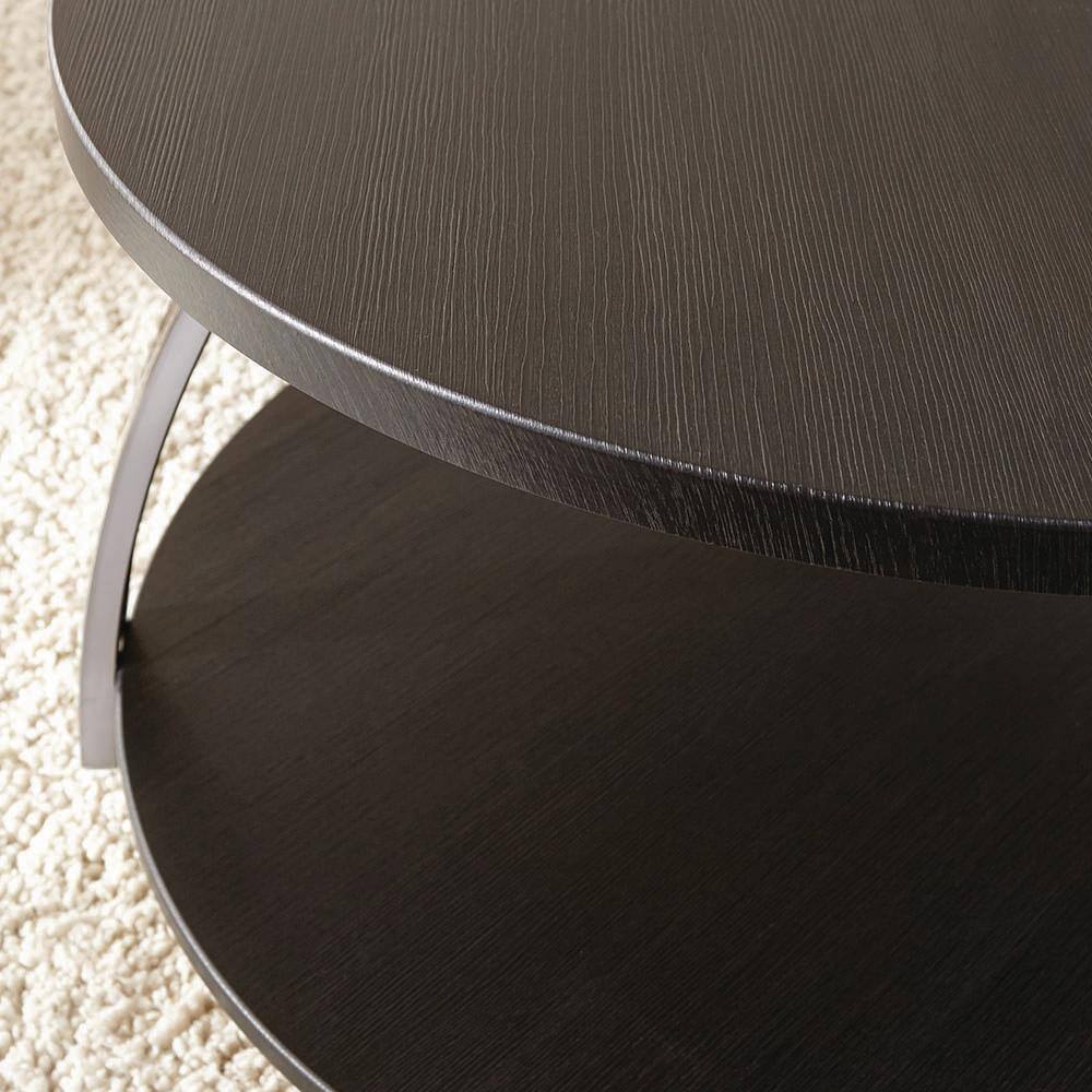 Round Black Nickel and Wood Coffee Table with Casters