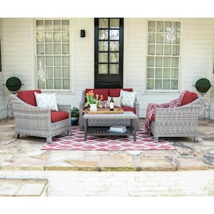 Marietta 4-Piece Wicker Patio Conversation Set with Red Cushions
