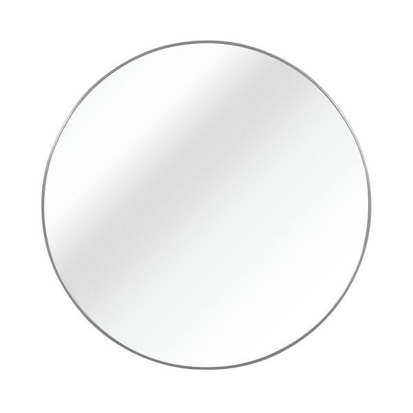 32 in. W x 32 in. H Round Framed Wall Mounted Bathroom Vanity Mirror in Silver