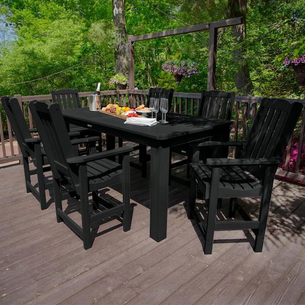 Highwood Lehigh Black 7-Piece Recycled Plastic Rectangular Outdoor Balcony Height Dining Set