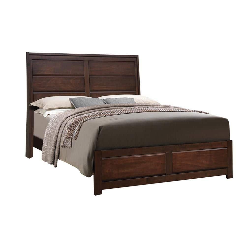 Walnut Queen Platform Bed with Storage Drawers and Upholstered Headboard