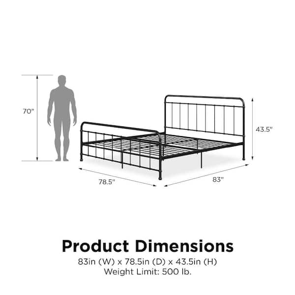 Dhp Bice Black Metal King Bed De78012, How Much Does A King Bed Frame Weight