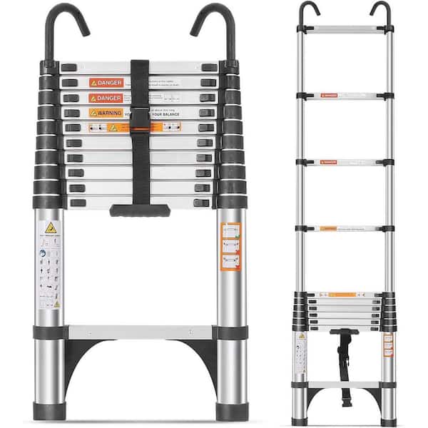 10 ft. Reach Aluminum Telescoping Multi-Position Ladder, 330 lb. with 2 Triangle Stabilizers and 2 Detachable Hooks