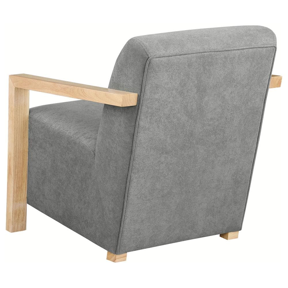Diego Dark Gray Upholstered Accent Chair with Natural Wood Arms