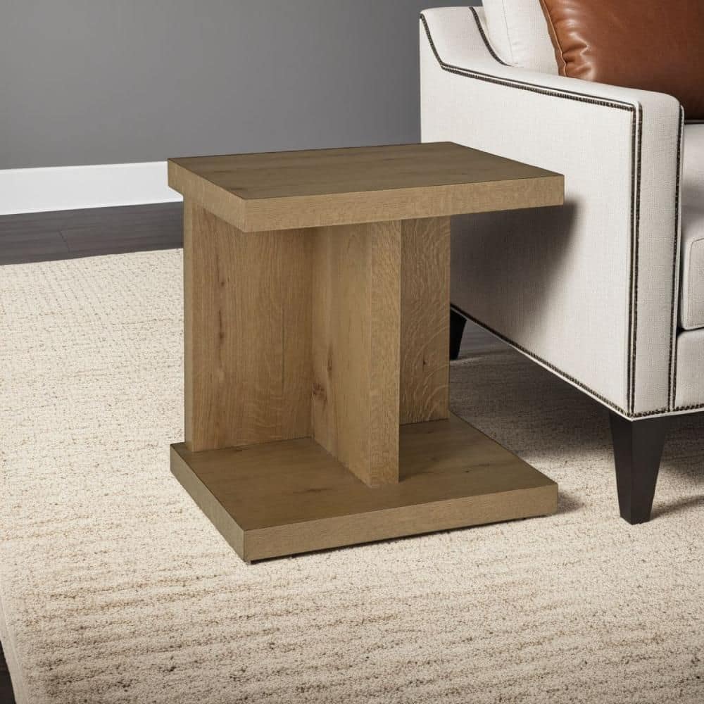 Benjara Anay 18 in. Light Brown Rectangle Wooden Side table with