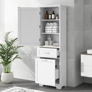 20 in. W x 13 in. D x 68.1 in. H White Tall Linen Cabinet with 2-Drawers and Adjustable Shelf