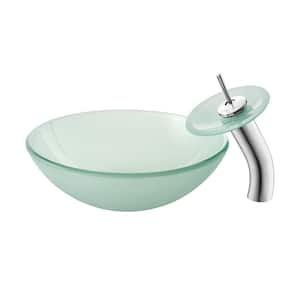 Cascade Frost Round Glass Vessel Sink with Cascade Faucet