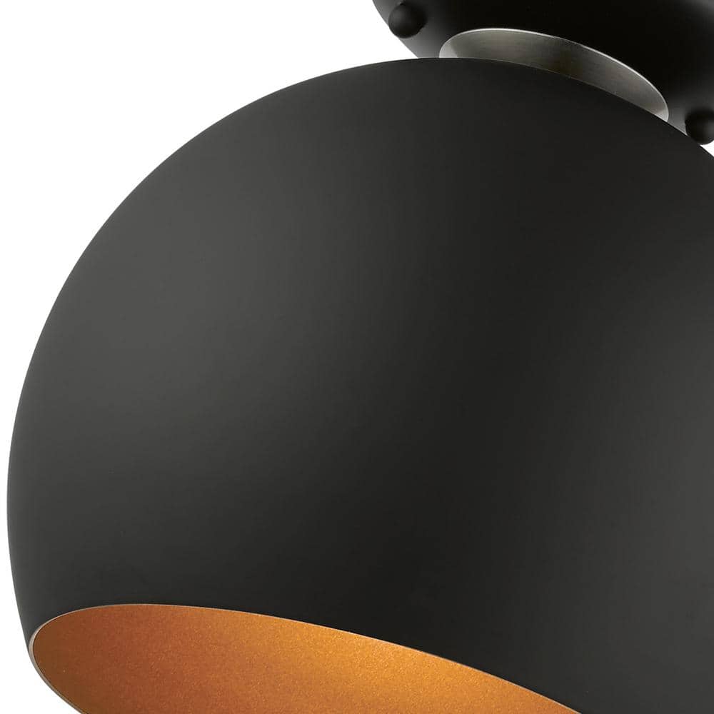 Black and Gold Aluminum 1-Light Semi-Flush Mount