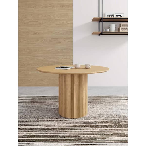 Manhattan Comfort Hathaway Modern Nature Solid Wood 47.24 in. Round Pedestal Dining Table Seats 4