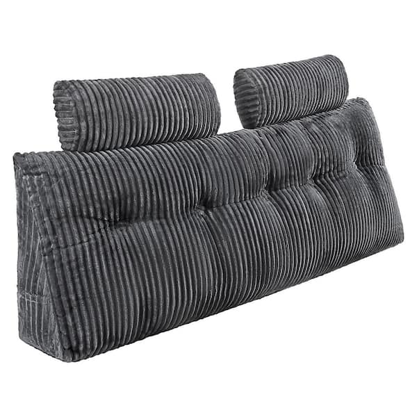 Queen Wedge Headboard Pillow Side Pockets and Headrests, Washable Flannel, for Bed Reading and Resting, Grey, 59 in. L