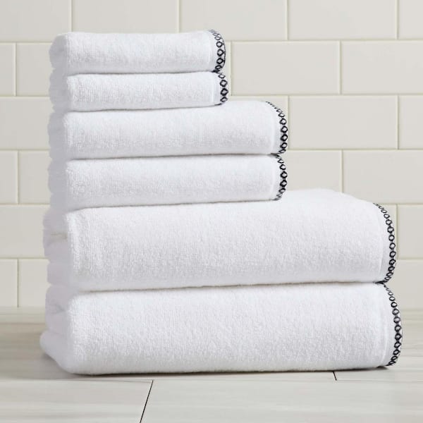 White / Black Quick-Dry Cotton Boho-Inspired Border 6 Piece Towel Set