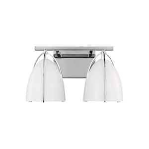 Norman 15 in. H 2-Light Chrome Vanity Light with Matte White Steel Shades