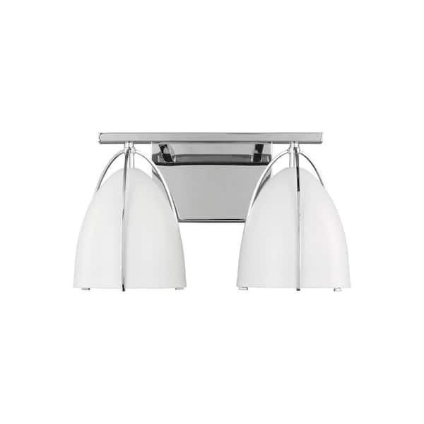 Generation Lighting Norman 15 in. H 2-Light Chrome Vanity Light with Matte White Steel Shades