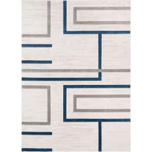 Good Vibes Fiona Blue Modern Geometric Lines 7 ft. 10 in. x 9 ft. 10 in. Area Rug