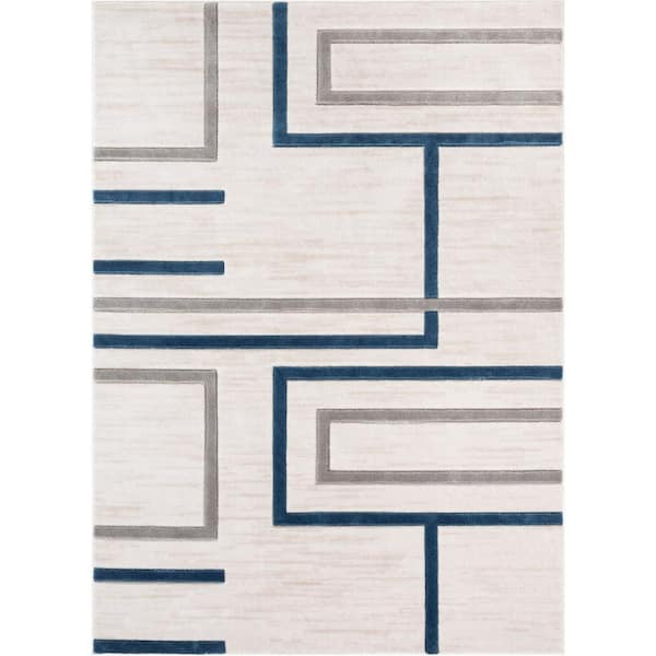 Well Woven Good Vibes Fiona Blue Modern Geometric Lines 7 ft. 10 in. x 9 ft. 10 in. Area Rug
