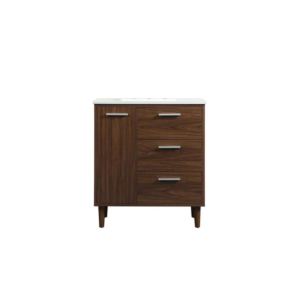 Simply Living 30 in. W x 19 in. D x 34 in. H Bath Vanity in Walnut with Ivo