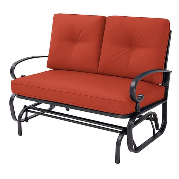 Unbranded 2-Person Metal Outdoor Patio Glider Rocking Bench Loveseat with Red Cushion, Outdoor Rocking Chair for Porch, Patio