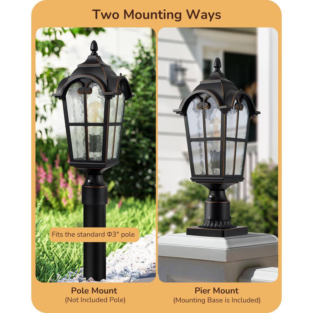 22'' Black Aluminum Dusk to Dawn Outdoor Pier Mount Light