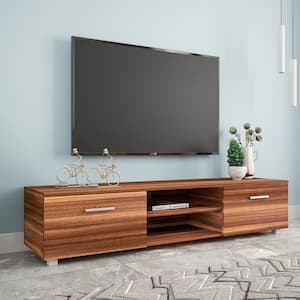 62.99 in. Walnut TV Stand Fits TV's up to 70 in. with 2-Storage Cabinet with Open Shelves for Living Room
